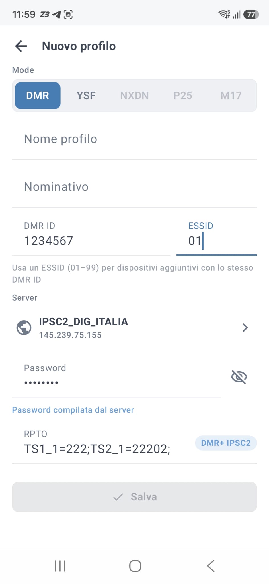 Configurazione protocollo DMR+
